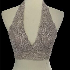 Lace Halter Bralette‎ in light brown * Size Small *